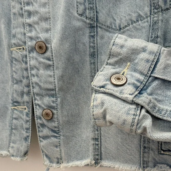 Free People Oversized Baja Mixed-Media Hooded Denim Jacket - Size Small - Picture 7 of 13